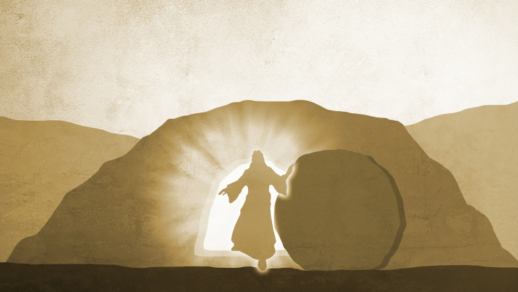 Jeesus tyhjän haudan edessä